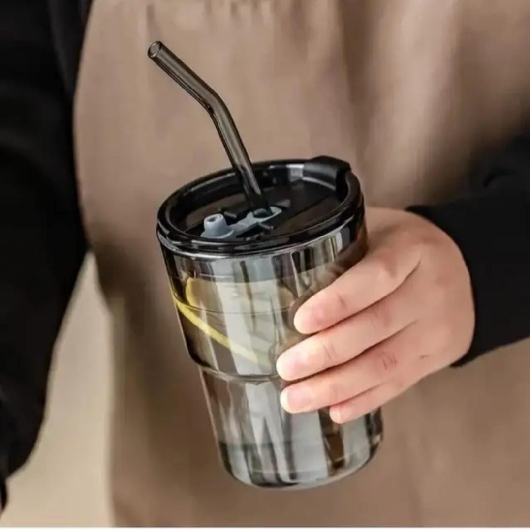 Glass Sipper Tumbler with Lid and Silicon Straw Glass Tumbler (430 ml)